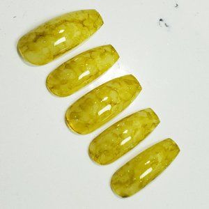 Stained glass Custom gel Press on Nails 20pc set gold golden yellow